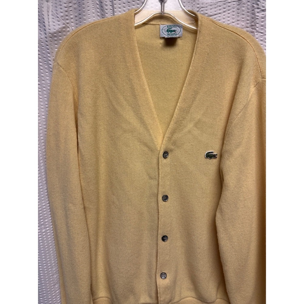 Vintage Izod Lacoste Cardigan Sweater Mens Large Yellow Grandpa Preppy USA Croc - Picture 7 of 13